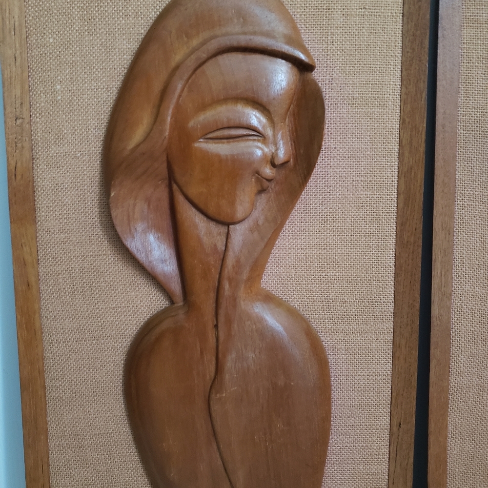 Vintage MCM teak silhouette carved wood pair - Picture 3 of 16
